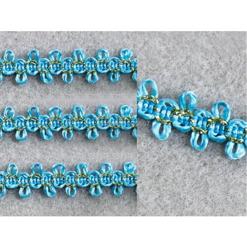 30yards Craft Blue with Gold Thread Trim Braided Trim Decorated Lace Fabric Ribbon Trim For Wedding Dress women lace Trim t386