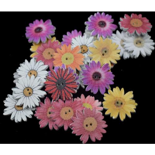 50PCS 25MM Sunflower Random Mixed Flower Painted Wooden Buttons Decorative Buttons for Sewing Scrapbooking Crafts DIY Craft