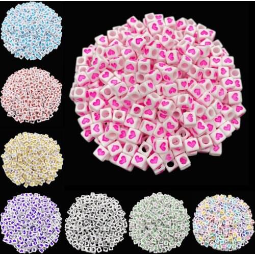 60Pcs/6mm Square Heart Loose Beads For DIY Jewelry Making Pendant Necklace Bracelet Wholesale
