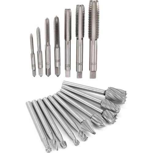 7Pcs M3 To M12 Metal Hand Screw Machine Metric Taper Plug Tap & 10Pcs HSS 1/8 Inch (m) Shank Woodworking Carving Tools