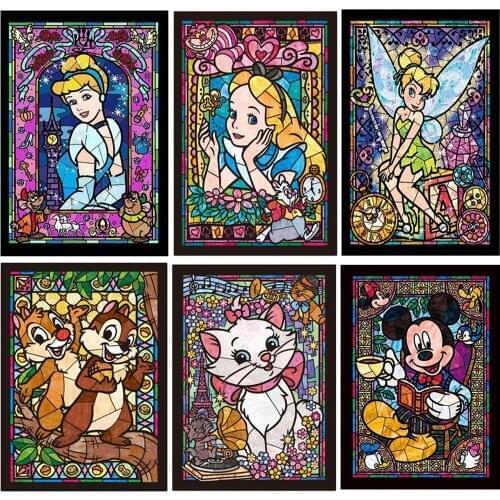 Disney Princess Series 5D DIY Diamond Painting Cross Stitch Set Mosaic "Mickey Stained Glass" Inlaid Rhinestone Home Decoration