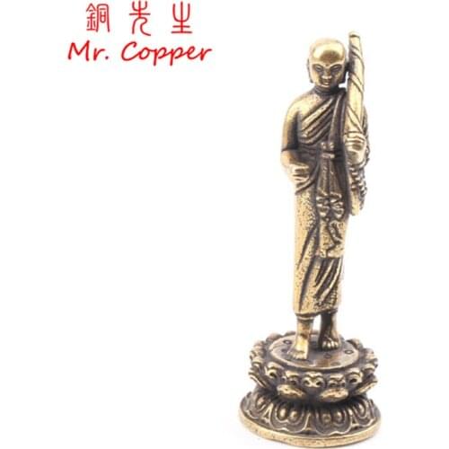 Antique Bronze Monk Statue Miniatures Figurines Pure Copper Feng Shui Small Ornaments Lucky Home Decorations Accessories Crafts