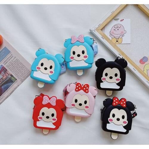 Disney Mickey Minnie Childrens Silicone Small Bag Creative Ice Cream Shape Cute Small Bag One Shoulder Messenger Bag Coin Purse