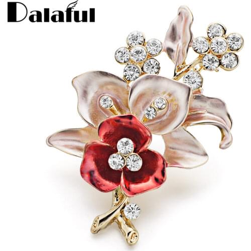 Elegant Red Flower Brooch Pin Amazing Crystal Brooches For Wedding Bridal Lovely Jewelry For Women Gift Z024
