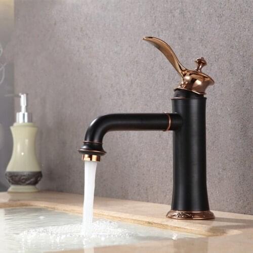 European Black Rose gold /Black gold bathroom sink faucet Artistic single handle cold hot water basin mixer faucet
