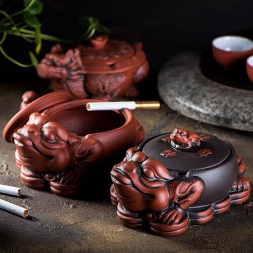 Purple Clay Mascot Rich Frog Ashtray for Car Luck Cigarettes Ash Tray Ashtray Home Furnishing Decoration ashtrays with lids