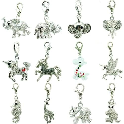 JINGLANG Mix Order Fashion Charms With Lobster Clasp Dangle Rhinestone Animals DIY Charms For Jewelry Making Accessories