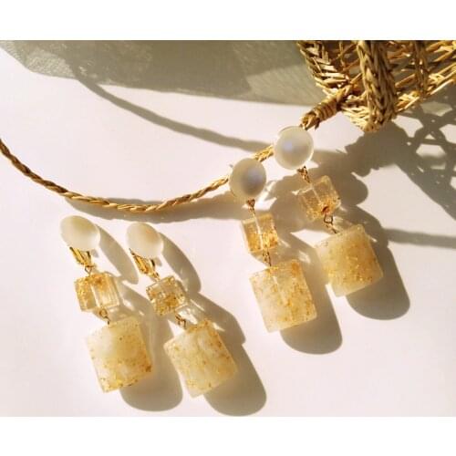 Geometric White Transparent Stone Crystal Resin Ear Clips Earrings Rought Cut Square Clip on Earring Without Piercing Hole