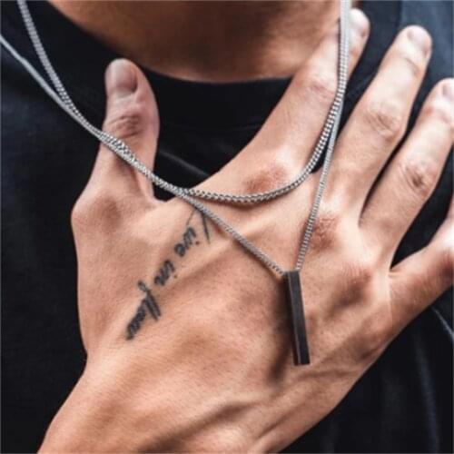 Black Color Rectangle Pendant Necklace Men Stainless Steel Chain Neck Choker Jewelry 2021 wholesale