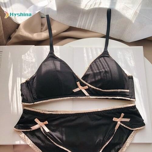 French Girl New Student Ultra Thin Rimless Sleeping Bra Set Underwear Triangle Cup Japanese Sexy