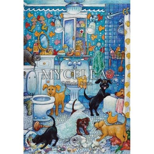 Cartoon 5D DIY Diamond Painting Bathroom Pups Dogs Crystal Embroidery Cross Stitch Needlework Full Diamond Mosaic Decor Gift