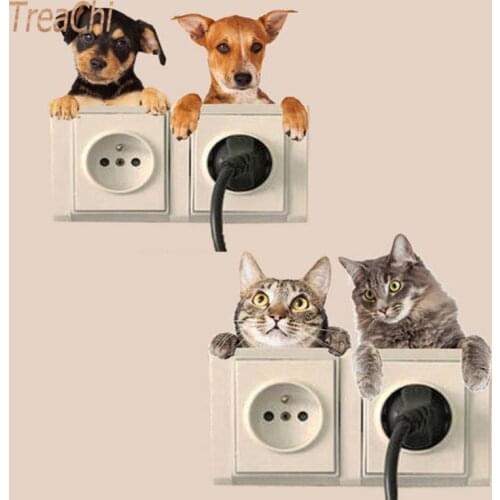 Cat and Dog Cartoon Wall Stickers Creative Switch Stickers Bedroom Can Remove Wall Decoration Wall Stickers
