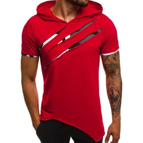 2021 Summer Heap Collar T Shirt Men Fashion Cleft Hooded T-shirt Hip Hop Streetwear Mens Short Sleeve Solid Fitness Tshirt XXXL