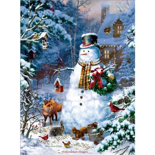 Embroidery Counted Cross Stitch Kits Needlework - Crafts 14 ct DMC Color DIY Arts Handmade Decor - Winter Cabin Snowman