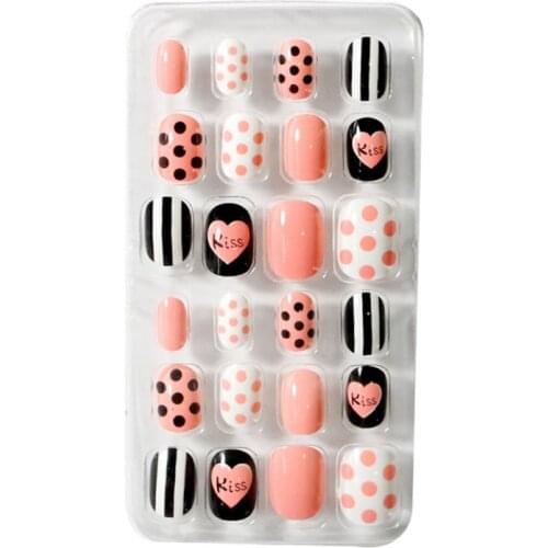 24Pcs Kids False Nails Stiletto Tips Candy color Fake Nail UV Gel Manicure Easy Apply Artificial Nails Salon Girl Nail Art