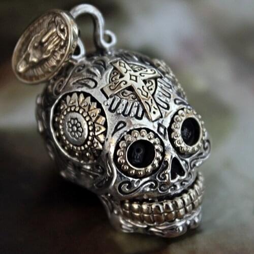 Genuine 925 Sterling Silver Skull Necklace Pendant European Retro Personality