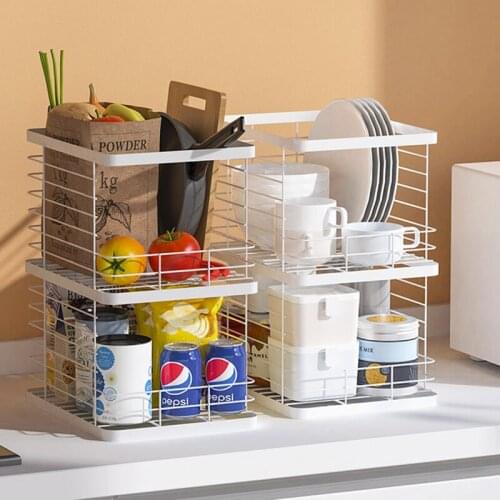 New Metal Kitchen Storage Basket Chopsticks Forks Dishes Drainer Rack Spices Organizer Box Cabinet Fridge Stackable Holder Case
