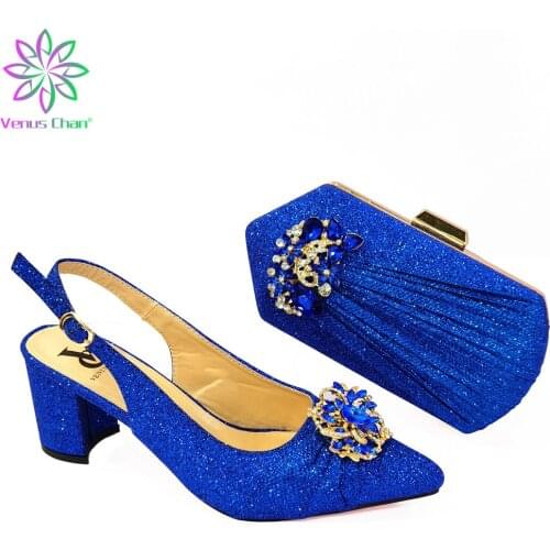 New Blue Color Wedding Shoes for Women Wholesale 2021 Wedding Shoes and Matching African Special Materials High Heels