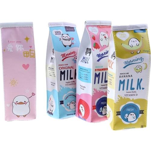 Creative 1pcs PU Leather Pencil box case Simulation Milk Box cute pencil bag case Kawaii Stationery School Supplies kids gift