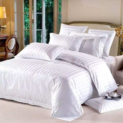 Hotel 100% Cotton Satin Stripe White Bed Sheet Set Bulk Wholesale