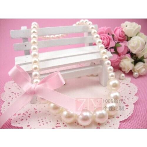 HappyKiss 1set children han edition imitation pearl necklace girl pink bowknot lovely baby sweater chain accessories