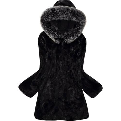 2019 womens outerwear coats new long hooded silver fox fur collar pieces of mink fur coat