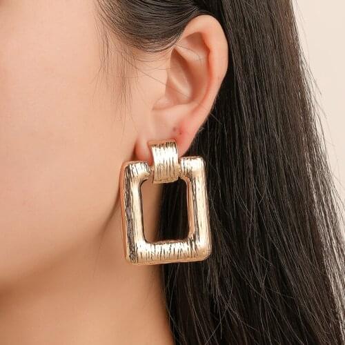 Alloy Brushed Metal Retro Hollow Square Rose Gold Golden Silver Plated Simple Women Dangle Earrings & Drop Earrings