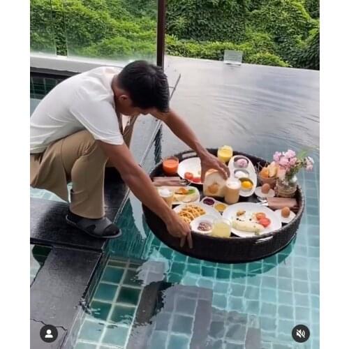 Freeshipping Rattan Butlers Side Table Relaxed Twist Hotel Spa Swimming Pool Float Breakfast Suspension Tray Table