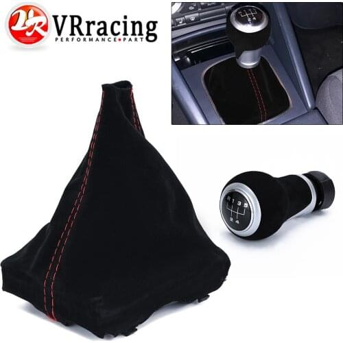 5 Speed Manual MT Gear Shift Knob With Gaiter Boot Dust Cover Black Suede For 07-15 Audi A4 B8 Q5 S Line VW Golf 5 6 MK5 MK6