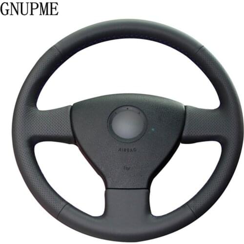 DIY Hand-stitched Black Artificial Leather Car Steering Wheel Cover for Volkswagen Old VW Golf Polo Sagitar 2010 Polo