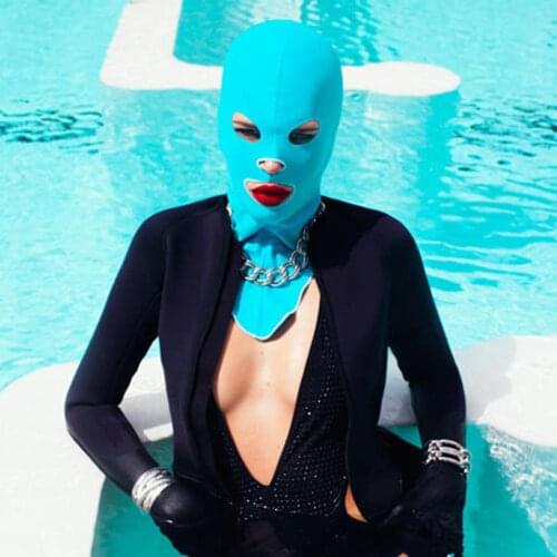 Women Girls Pure Color Swimming Caps Facekini Breathable Pool Mask Head Sunblock UV Sun Protection Face Swim Cap Men Diving Hat