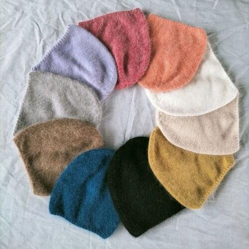 2021 Rabbit Fur Winter Hat for Women Solid Beanie Cashmere Wool Cap Female Knitted Skullies Beanies Warm Soft Knit Hat Bonnet