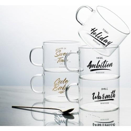 Letter INS Glass Mug Coffee Cup With Handle Couple Cups For Breakfast Milk Tea Juice Cold Brinkware Beer
