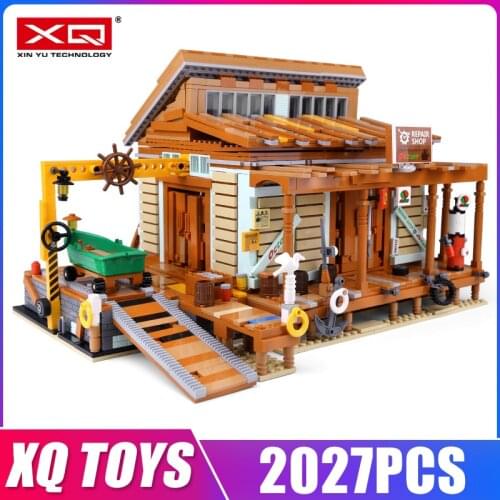XQ 12004 MOC Streetview Building Blocks The 30106 Shipyard Old Fishing Store Model Assembly Brick Toys Kids Christmas Gifts