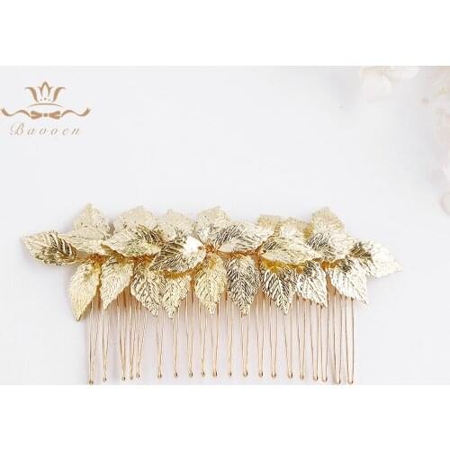Handmade Wedding Hair Combs Gold Leaves Brides Hair Accessories Crystal Bridal Hairbands Evening Accessories