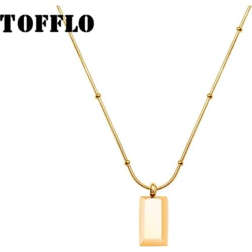 TOFFLO Stainless Steel Jewelry Gold Colour Three Dimensional Square Snake Bone Chain Bead Chain Womens Fashion Necklace BSP610