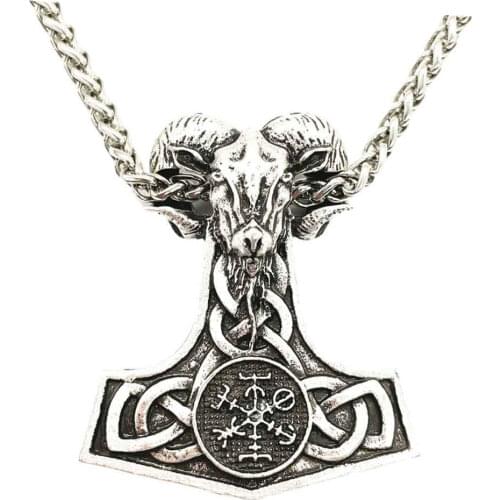 Wicca Pagan Goat Ram Amulet Thor Hammer Mjolnir Pendant Viking Jewelry Mens Necklace Scandinavian Vegvisir Valknut Talisman