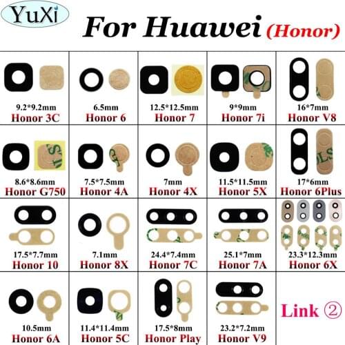 YuXi Housing Rear Back Camera Glass Lens With Adhesive For Huawei Honor 6A 6X 5C V9 Play 7 7i 7C 4A 4X 5X 8X 10 V8 6 replacement