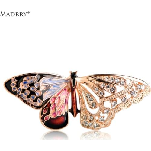 Madrry Luxury Hollow Butterfly Brooches Enamel Crystal Animal Corsage Pins For Women Collar Hats Scarf Clips Accessories Jewelry