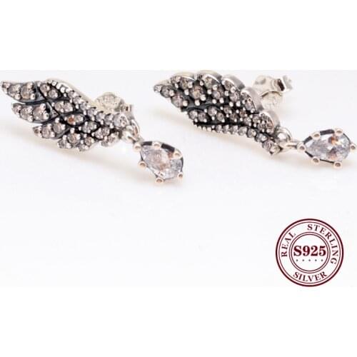 Bewill Original S925 Silver Earring Majestic Feathers With Crystal Studs Earrings For Women Wedding Party Fashion Jewelry