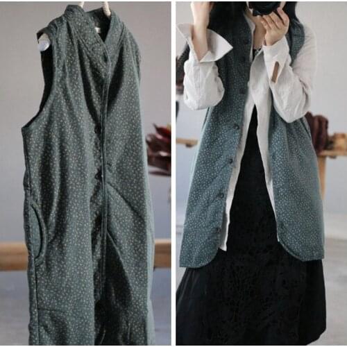 Women Printed Vests Ladies Loose Padded Waistcoat Outerwear Female Autumn Spring Retro Sleeveless Coat Topcoat 2020