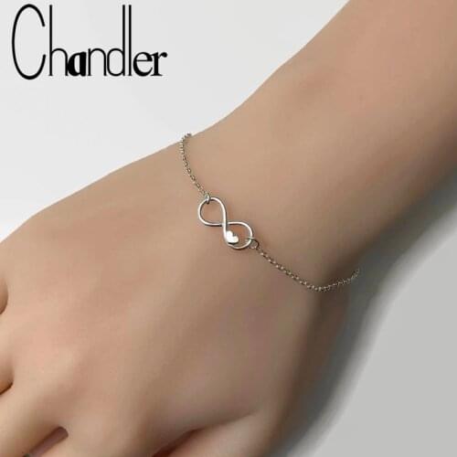 Chandler Love Silver Plated Number 8 Endless Bracelet & Bangle For Women Goemetry Friendship Mujer Link Chain Infinity Pulseras