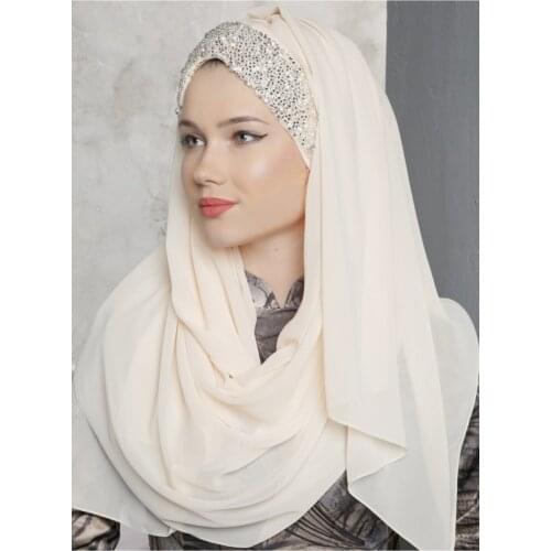 Female Ecru Often Processing Shawl Hijab Muslim Women Head Turban Women Scarf.. Fashion Scarf Foulard Hand Embroidered Practical Scarf