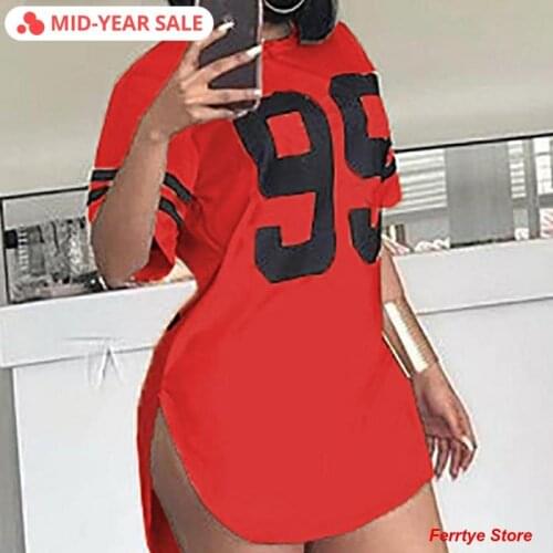 Number Print Short Sleeve Dress Women Sundress Summer Casual Solid O-neck Dresses Umeko 2020 New Loose White Dress Sale Shipping