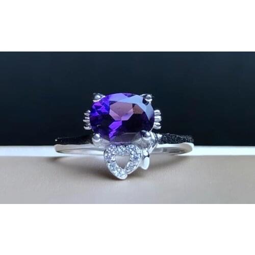 High-quality Amethyst S925 Cute Kitten Ring Elegant Fine Fashion Charming Wedding Jewelry for Women Free Shipping