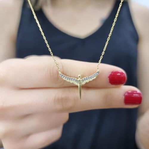 Angel Wing 925 Sterling Silver, Gold, Rose Plated Zircon Necklace For Women Girls Handmade Fashion Jewelry Elegant Minimalist