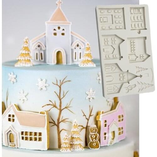 Winter Village Mould Fondant Cake Decorating Tools Silicone Molds Sugarcrafts Chocolate Baking Tools for Cakes Gumpaste Form