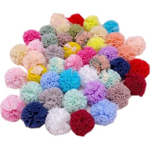 20-30Pcs 2.5cm Pure Color Lace Net Yarn Flower Balls DIY Clothing Bag Craft Supplie Children Hairpin Jewelry Decorative Pompones