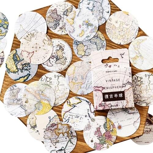 20packs/lot Vintage Map Hemisphere Decorative Adhesive Paper Stickers DIY Diary Stickers Bookmark Stationery Wholesale