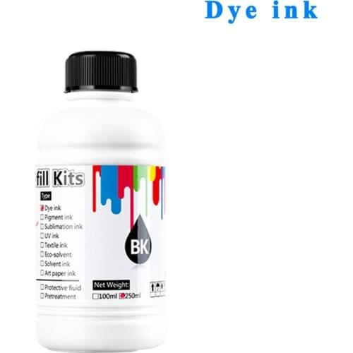 250ML /Bottle Universal Refill Dye Ink for Canon for Epson for HP Brother Inkjet Printer Black C M Y & 100ML Cleaning Kit